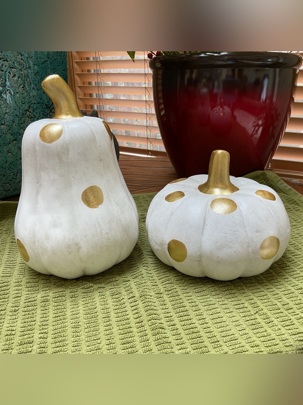 White and gold distressed fall glass gourds. NWOT